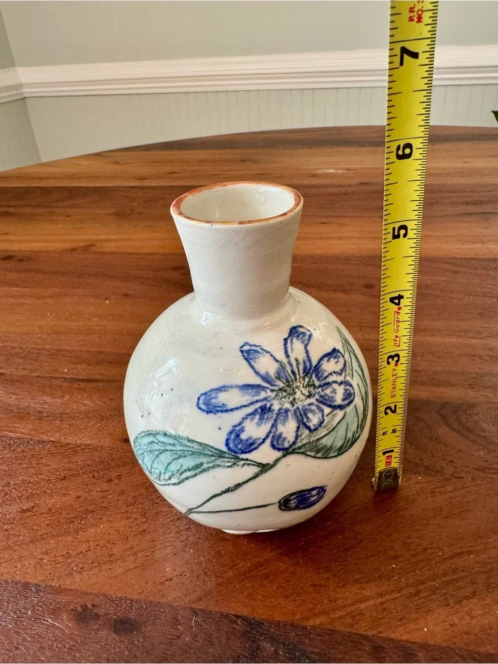 Vintage Studio Pottery Bud Vase Flower Floral Artist stamp Westwind? Clematis